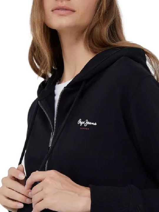 Calista Zipper Γυναικεία Ζακέτα Φούτερ με Κουκούλα Μαύρη