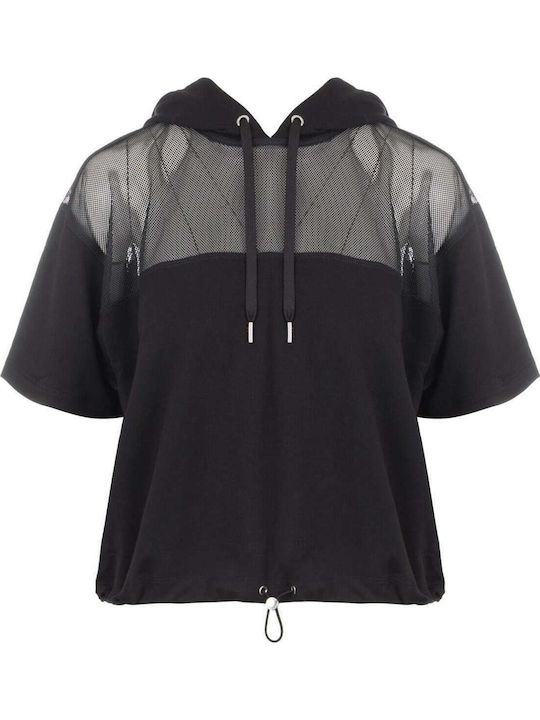 Damen Bluse Kurzärmelig mit Kapuze Schwarz