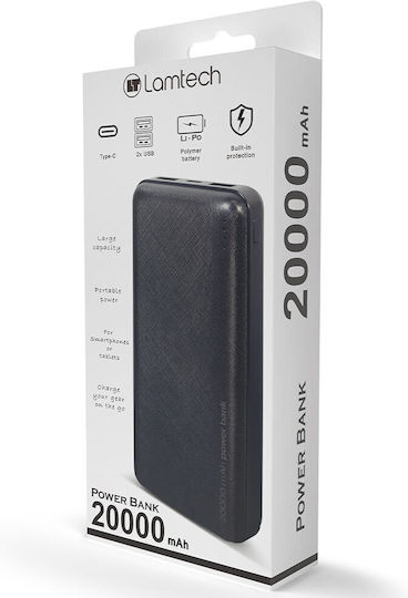 Lamtech LAM112112 Power Bank 20000mAh με 2 Θύρες USB-A Μαύρο