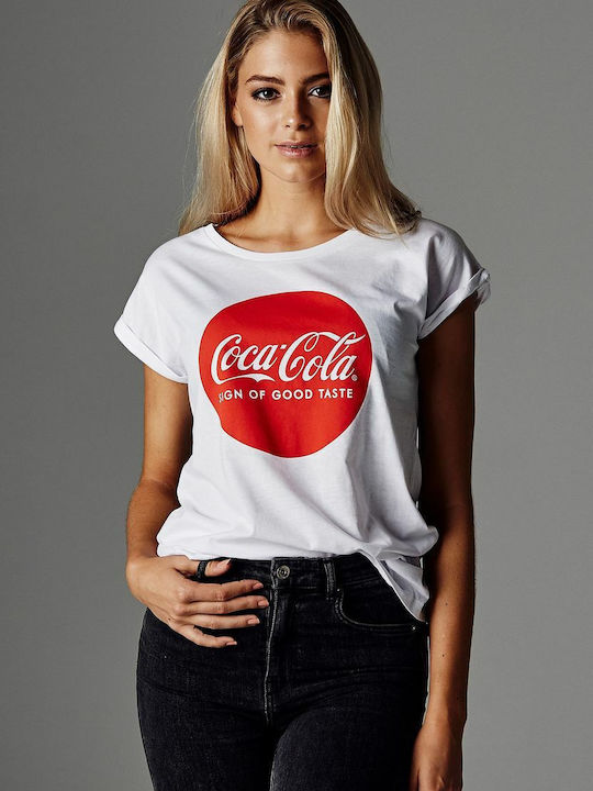 Merchcode Coca Cola Round Logo Femeiesc Tricou Alb Bumbac MC067-00220