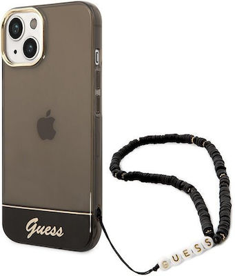 Guess Translucent Pearl Strap Plastic Back Cover Black / Transparent (iPhone 14)