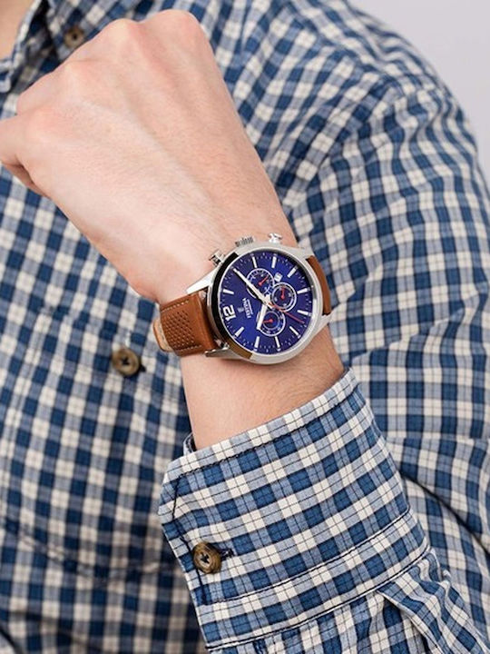 Festina Ανδρικό Ρολόι 43.5mm Χρονογράφος Μπαταρίας με Καφέ Δερμάτινο Λουράκι