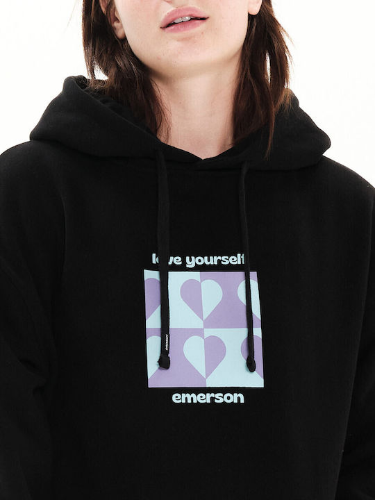 Love Yourself Long Women's Sweatshirt Velvet Hooded Black