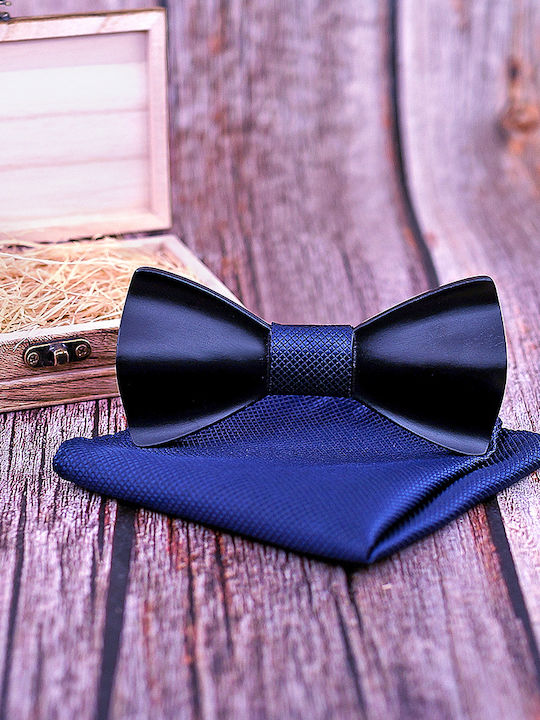 Legend Accessories Σετ Ξύλινo Παπιγιόν με Μαντήλι Navy Μπλε