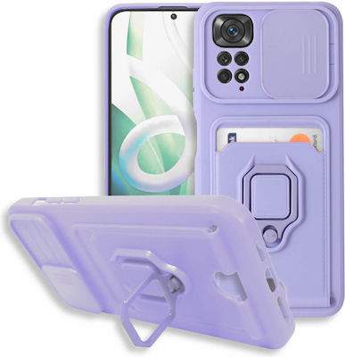 Bodycell Multifunction Plastic Back Cover with Strap and Credit Card Holder Purple (Redmi Note 11 / 11S 4G)