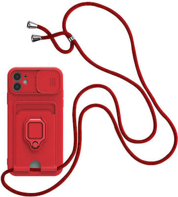 Bodycell Multifunction Plastic Back Cover with Strap and Credit Card Holder Red (Galaxy A03)