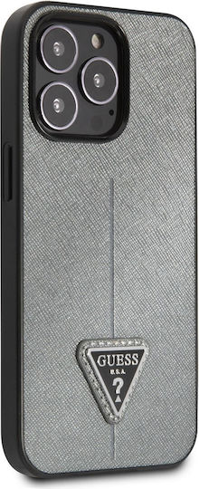 Guess Saffiano Triangle Logo Задна корица Пластмаса Сребрист (iPhone 13 Pro)