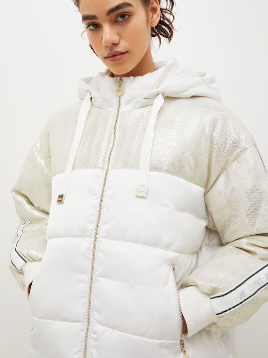 Women's Short Puffer Jacket for Winter with Hood White