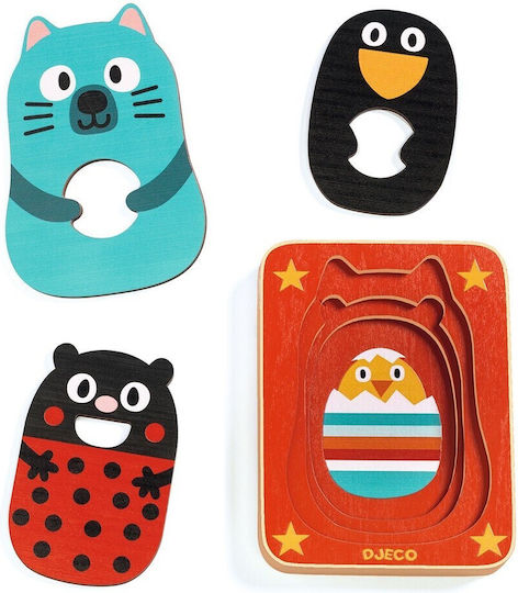Wooden Kids Puzzle Pegged Max And His Friends For 1+ Years 4pcs Djeco