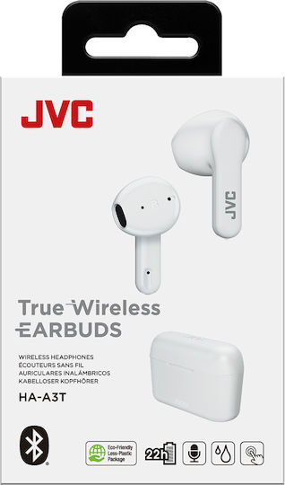JVC HA-A3T Earbud Bluetooth Handsfree Ακουστικά με Αντοχή στον Ιδρώτα και Θήκη Φόρτισης Λευκά