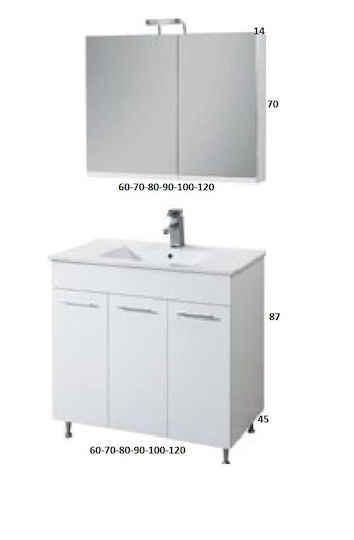 Mabo Apia Waschtisch mit Waschbecken & Spiegel Mattlack L90xB45xH87cm Weiß