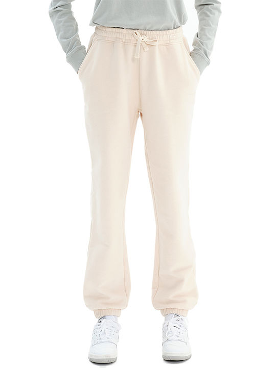 Pantaloni Trening Dama Cu Elastic Fleece Ecru
