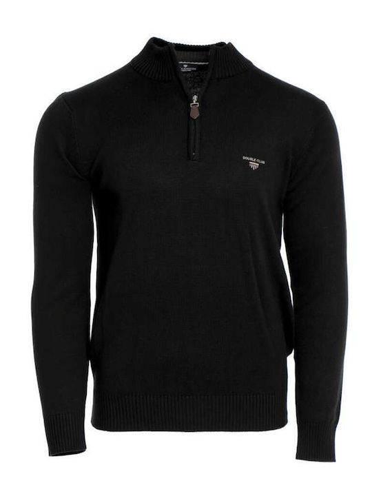 Double Men's Long Sleeve Sweater with Zipper Black