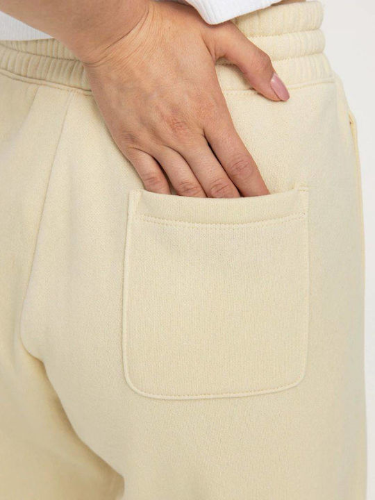 Rib Cuff Talie înaltă Pantaloni de Trening cu elastic Ecru