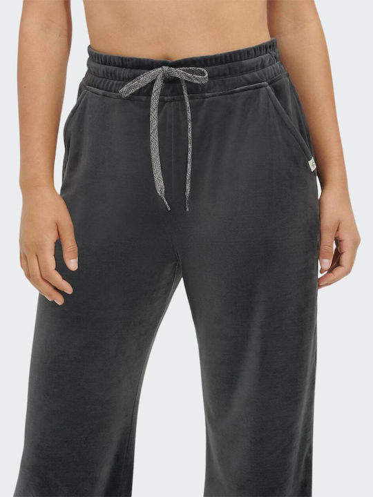 Francey Παντελόνι Φόρμας Φαρδύ Βελουτέ Dark Grey