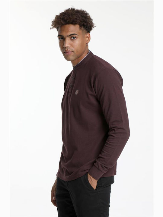 Double Men's Long Sleeve Blouse with Buttons Burgundy