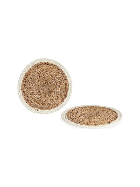 BigBuy Placemat Round Wicker Λευκό 30cm 1pcs
