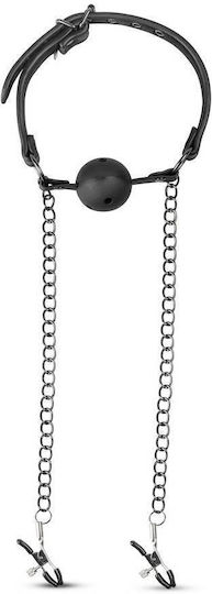Easytoys Open Ball Gag with Nipple Clamps BDSM Kit σε Μαύρο Χρώμα