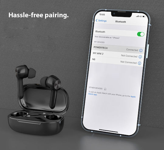 Powertech PT-1033 In-ear Bluetooth Handsfree Ακουστικά με Θήκη Φόρτισης Μαύρα
