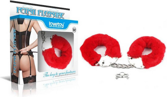 Lovetoy Fetish Pleasure Fluffy Hand Cuffs Χειροπέδες σε Κόκκινο Χρώμα
