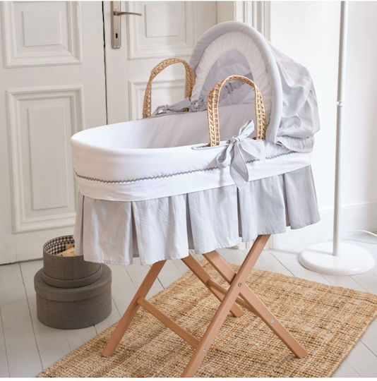 Funna Baby Moses Basket with Stand & Canopy Gray