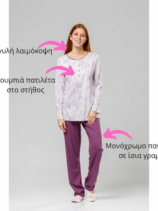 Harmony Summer Women's Pyjama Set Cotton Purple