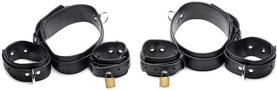 Strict Leather Frog-Tie Restraint Bondage Harness with Locks Limb Restraint Set in Black Color