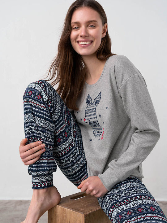 Vamp Winter Damen Pyjama-Set Baumwolle Gray