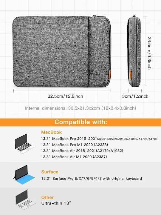Inateck 360° Protection Σετ με Τσαντάκι Αδιάβροχη Θήκη για Laptop 13" σε Γκρι χρώμα