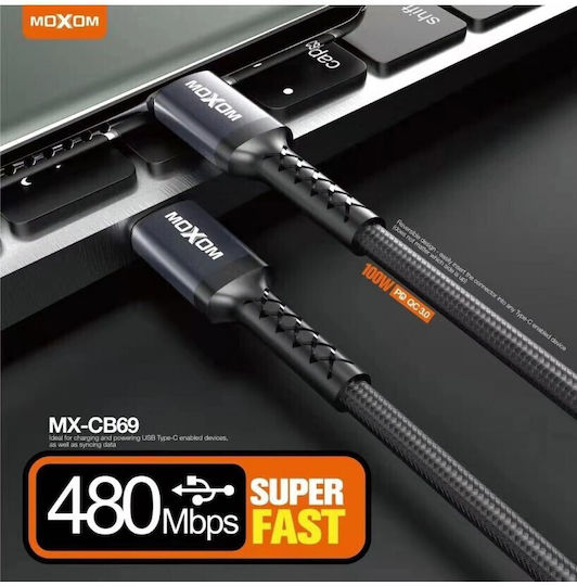 Moxom Braided USB 2.0 Cable USB-C Male - USB-C 100W PD Black 1m