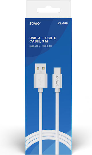 Savio USB 2.0 Cable USB-C male - USB-A Λευκό 2m CL-168