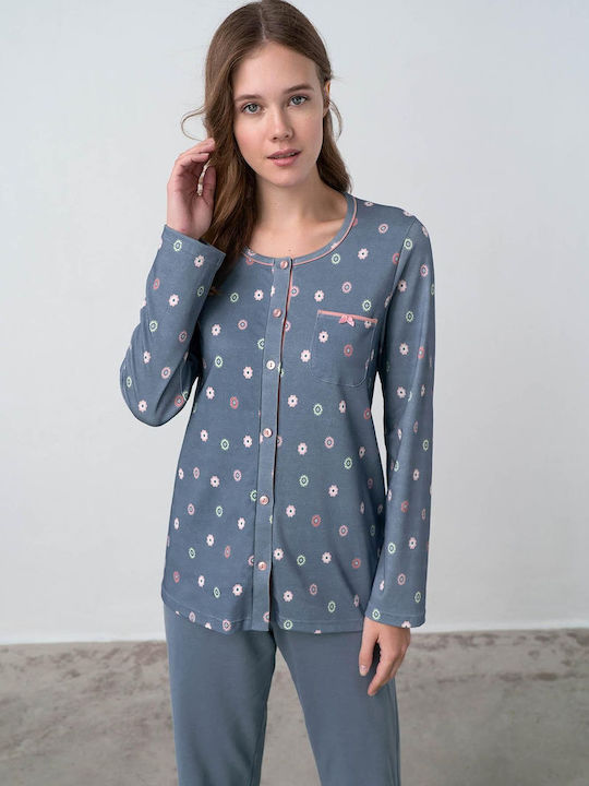 Vamp Winter Damen Pyjama-Set Baumwolle Gray Flint