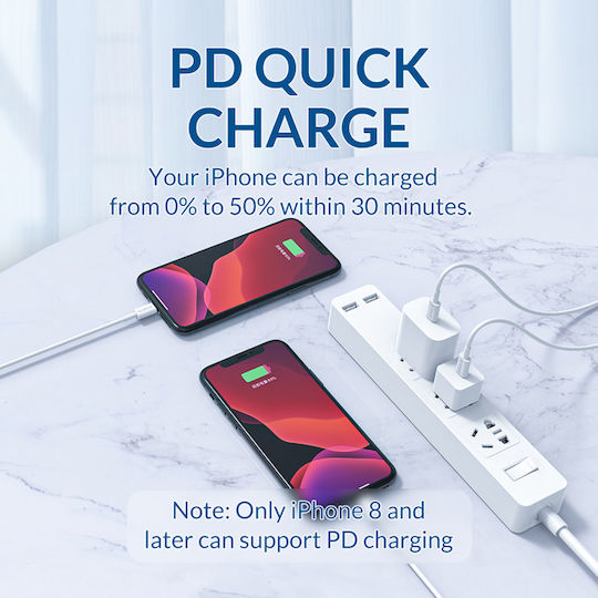 Orico CL01-10 USB-C to Lightning Cable Λευκό 1m (CL01-10-WH-BP)