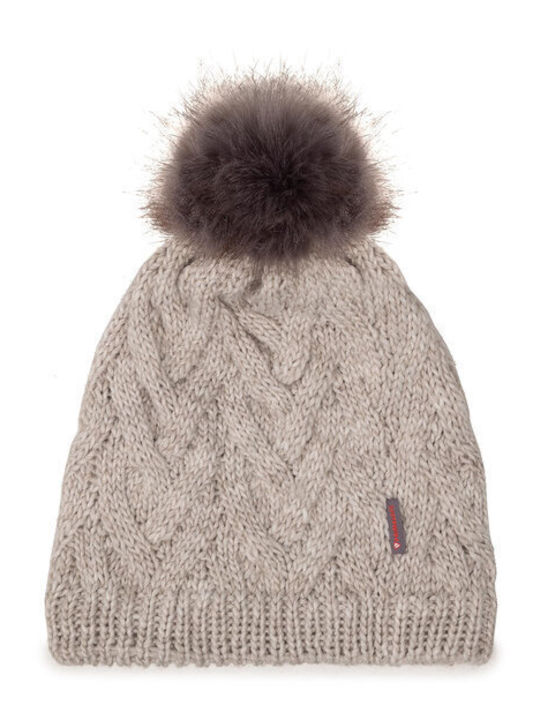 Caryn Pom Pom Beanie Beanie with Knit in Ecru color