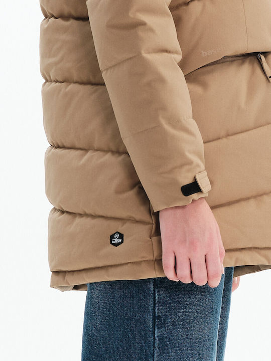 Women's Long Puffer Jacket for Winter with Hood Beige
