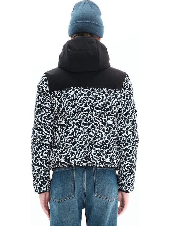 Women's Short Puffer Jacket for Winter with Hood White / Black