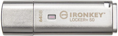 Kingston IronKey Locker+ 50 64GB USB 3.2 Stick Ασημί