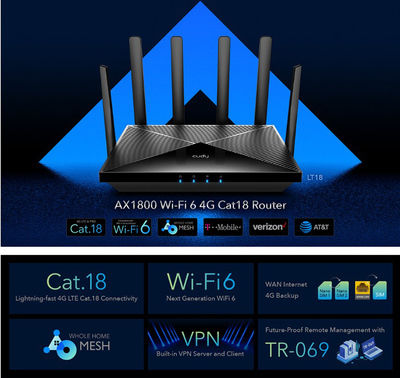 Cudy LT18 v1 Ασύρματο 4G Router Wi‑Fi 6 με 4 Θύρες Gigabit