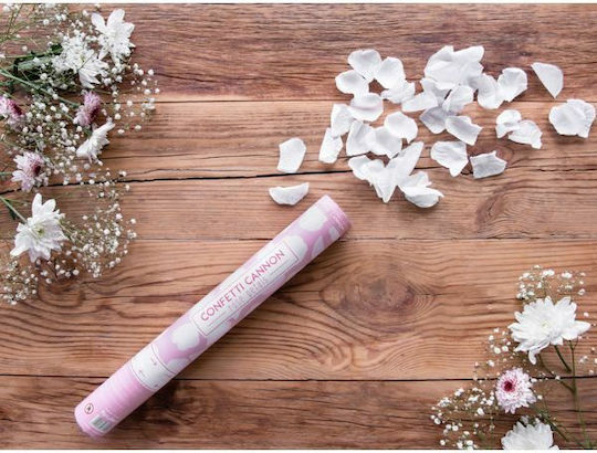 Kanone 40cm mit Weiß Konfetti in Form von Rosenblüte 1Stück
