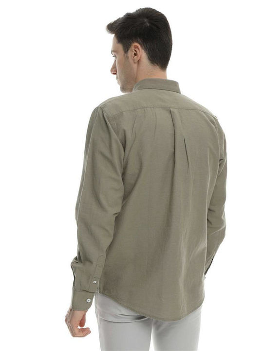 Double Men's Shirt Long Sleeve Linen Olive