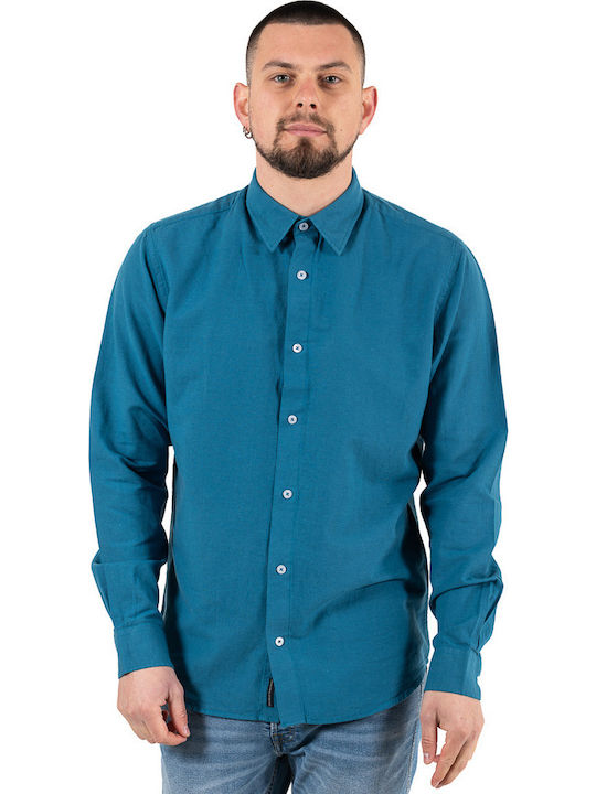 Long-sleeved Linen Shirt Petrol Blue