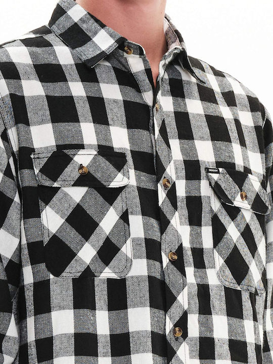Long-sleeved Flannel Shirt Checked White/Black