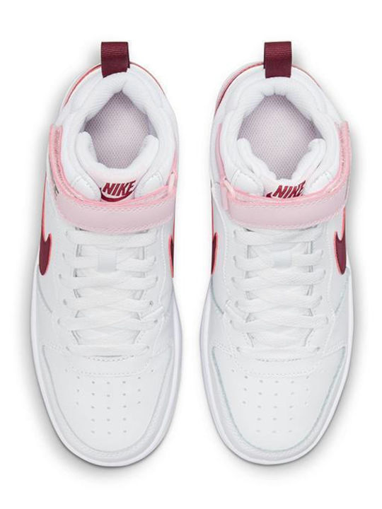 Court Court Borough Mid 2 GS Kids Sports Shoes with Hoop & Loop Closure White / Dark Beetroot / Pink Foam