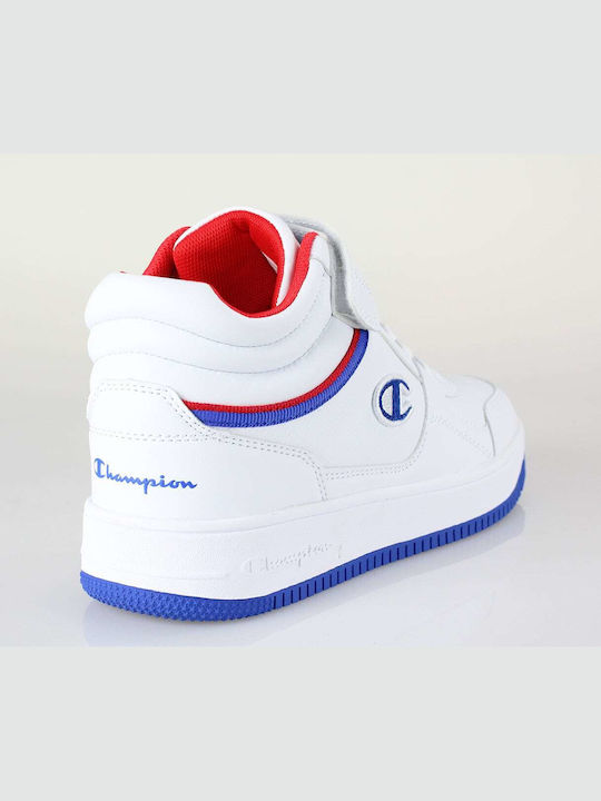 Rebound Vintage Mid Cut Kids Sports Shoes Basketball with Hoop & Loop Closure White