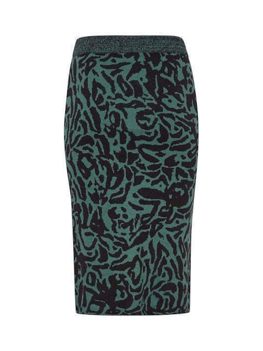 ICHI Pencil High Waist Midi Skirt Floral in Green color