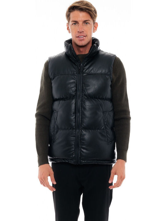 Sleeveless Faux Leather Jacket Black/Navy