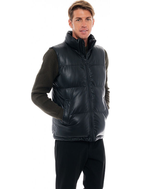 Sleeveless Faux Leather Jacket Black/Navy