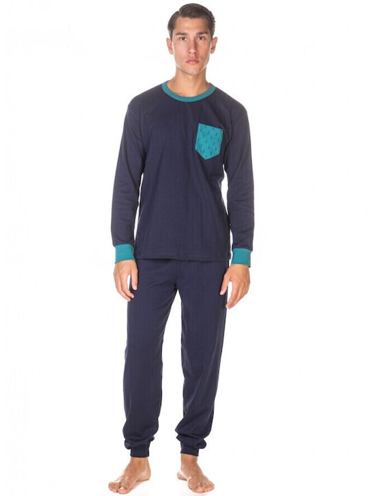 Comfort Men's Winter Cotton Pajamas Set Blue