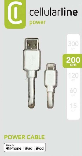 Cellular Line Regular USB to Lightning Cable Λευκό 2m (USBDATACMFIIPH52MW)