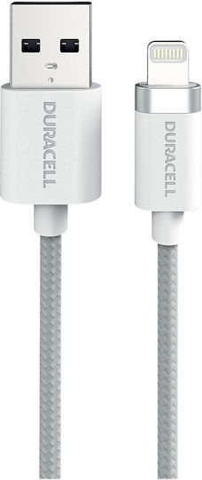 Duracell Kevlar Braided USB-A la Cablu Lightning Alb 1m (USB7012W)
